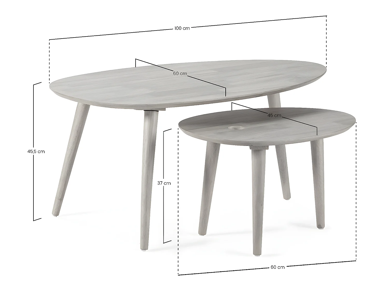 Set de 2 tables basses Eclipse couleur chêne, bois massif