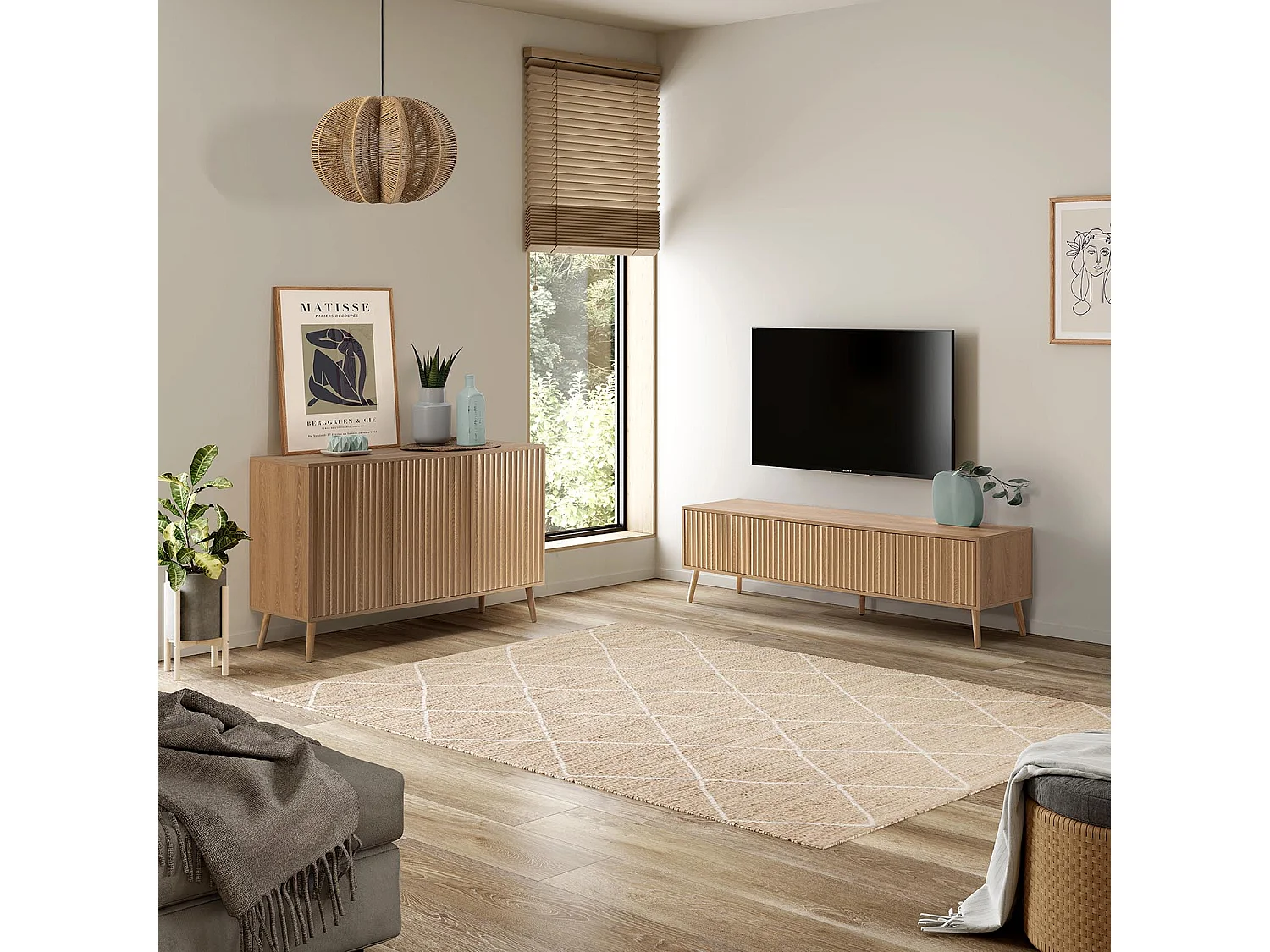 Lámpara de techo Kairi de papel trenzado, diámetro 42 cm