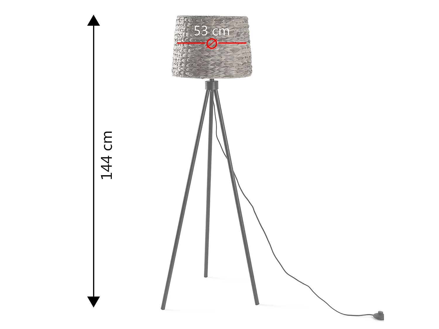Lámpara de pie Kiomi de alga marina y metal, altura 144 cm