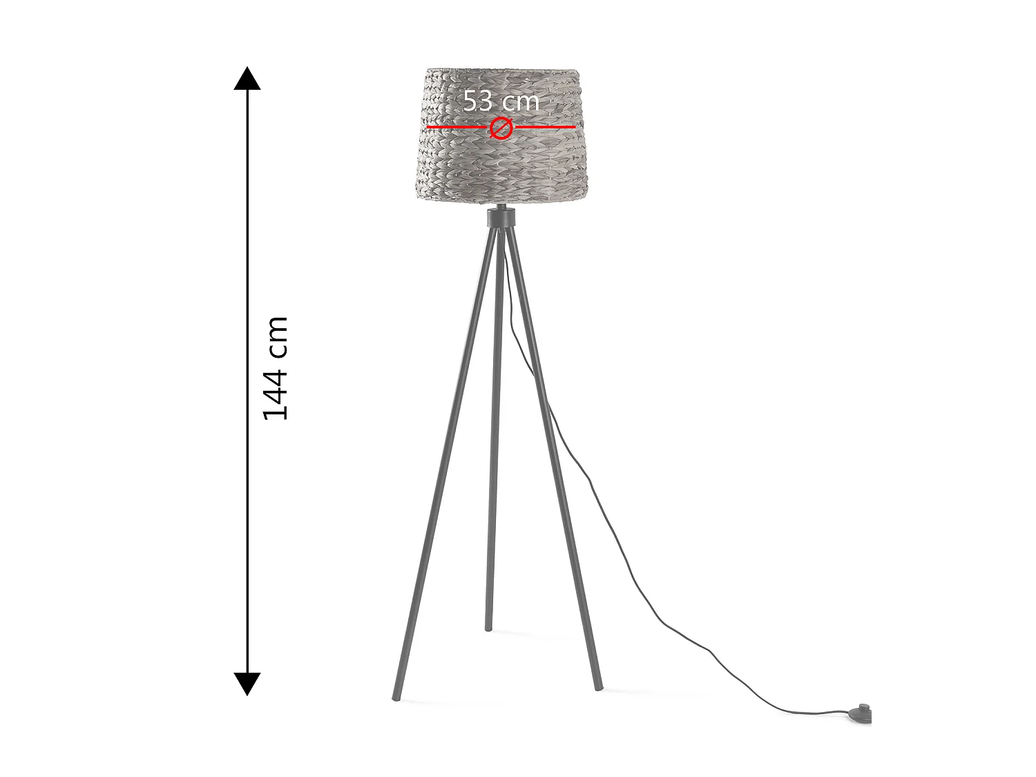 Staande lamp Kiomi van zeewier en metaal, hoogte 144 cm