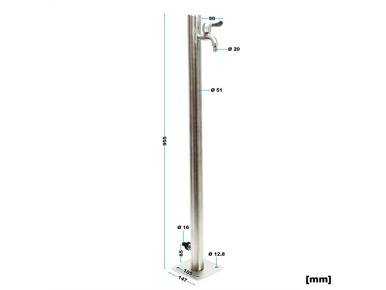 Colonna d'acqua 95,5 cm punto acqua distributore d'acqua da giardino rotondo in acciaio fine 16_0002383