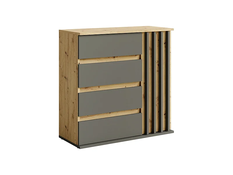 Kommode mit 1 Tür und 4 Schubladen - Eiche und Grau - Kollektion NEMO