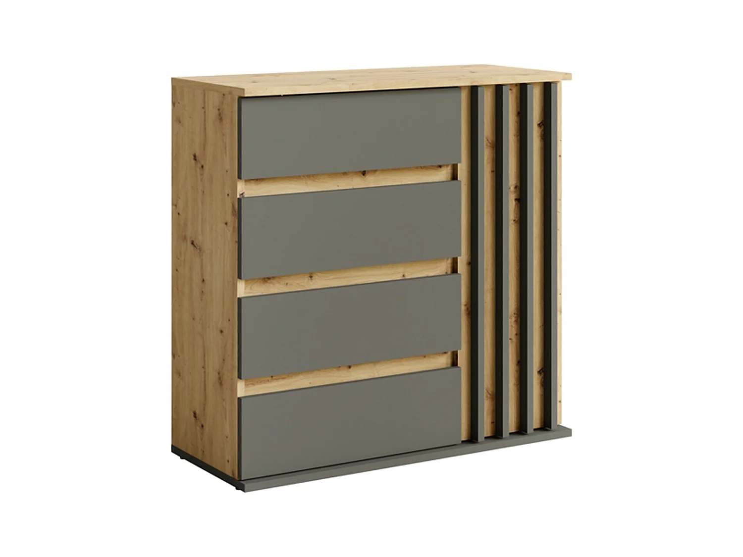 Commode 1 porte et 4 tiroirs - chêne et gris - Collection NEMO