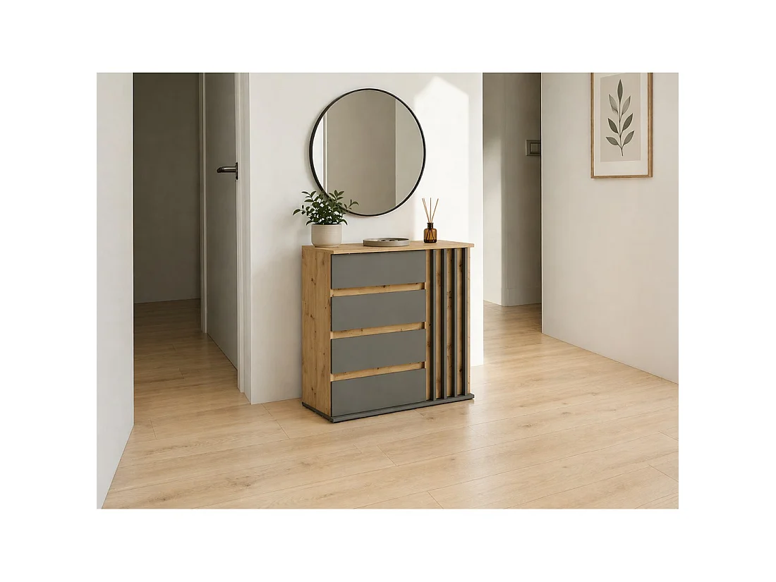 Kast met 1 deur en 4 laden - eik en grijs - Collectie NEMO