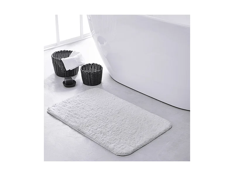 Tapis de bain 100% polyester design poil tufté, 1400 grammes m2.Blanc