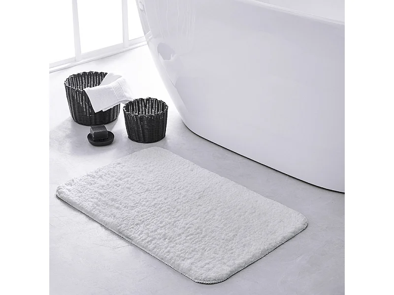 Tapis de bain 100% polyester design poil tufté, 1400 grammes m2.Blanc