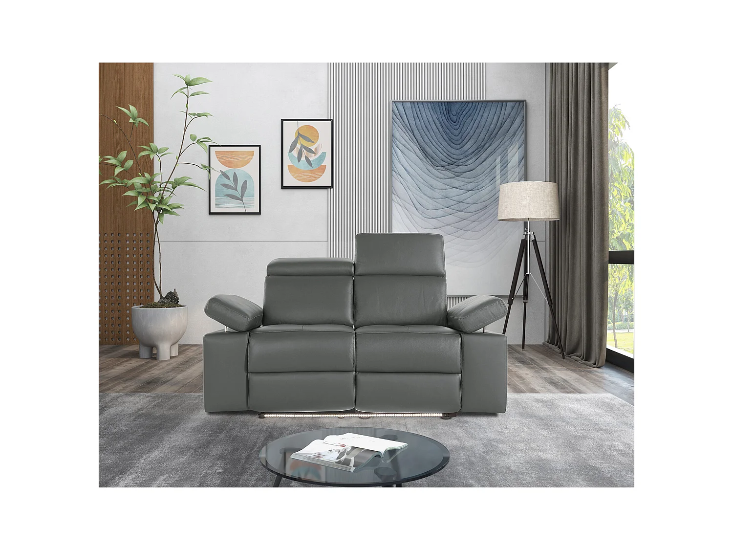 Rayland | Fauteuil inclinable 2 places électrique en cuir et PU gris