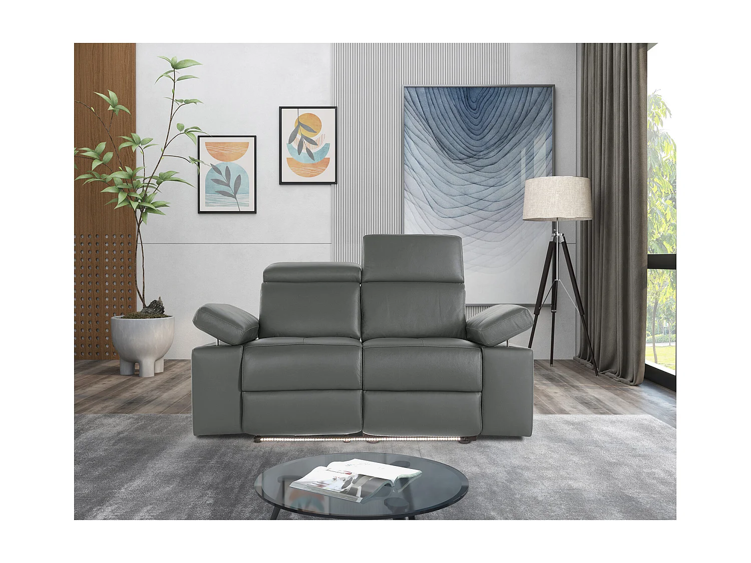 Rayland | Fauteuil inclinable 2 places électrique en cuir et PU gris