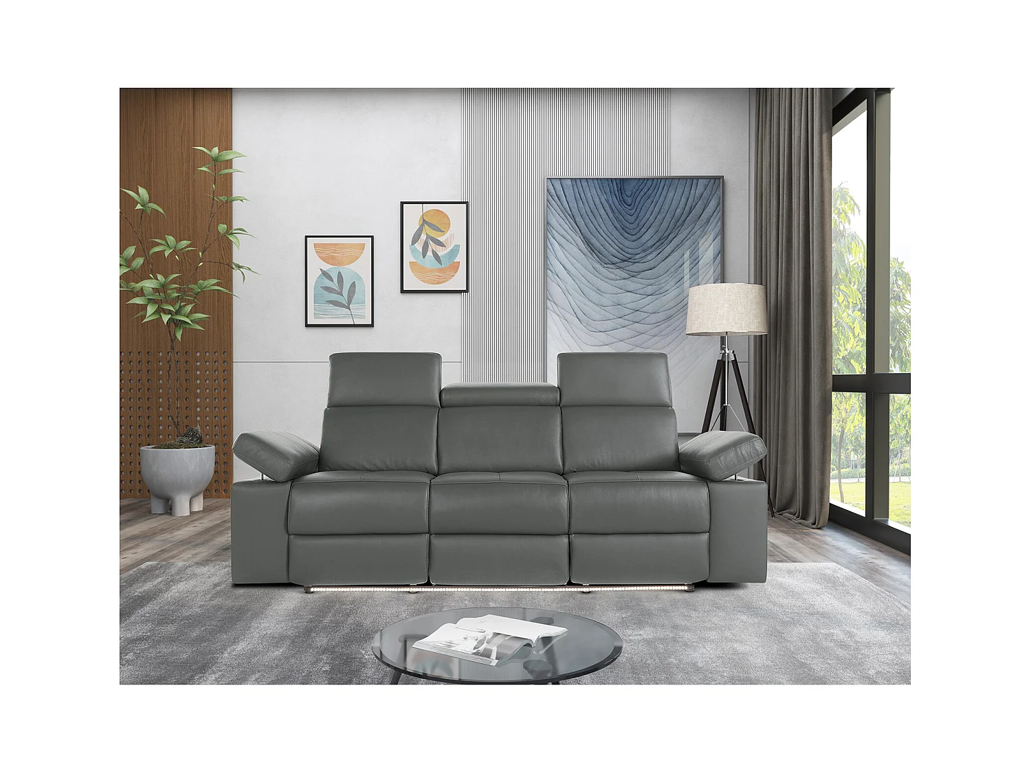 Rayland | Bank 3-zits elektrisch grijs leer/PU