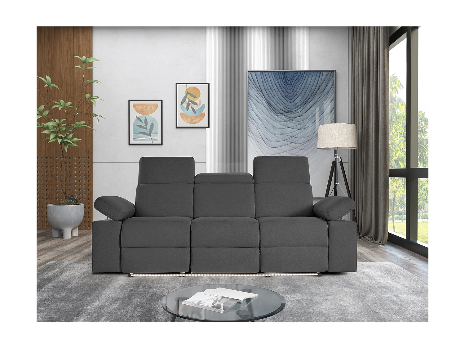 Rayland | Fauteuil relax 3 places électrique en tissu Sunday anthracite