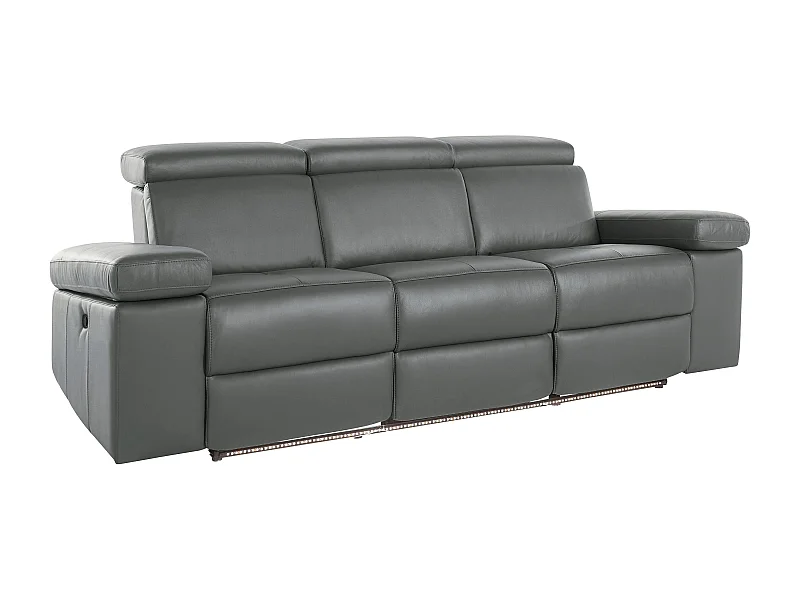 Rayland | Fauteuil relax 3 places manuel en cuir et PU gris