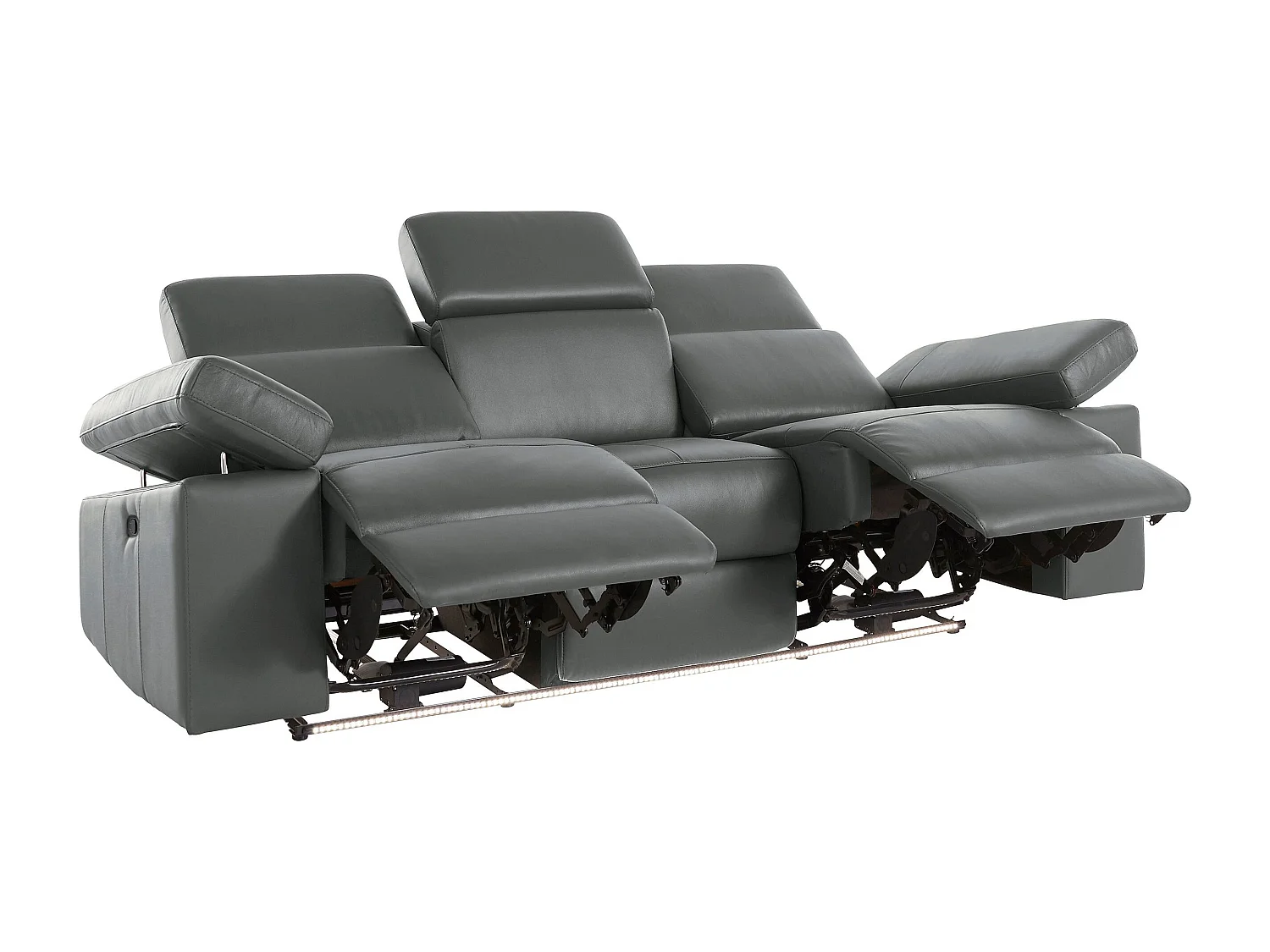 Rayland | Fauteuil relax 3 places manuel en cuir et PU gris