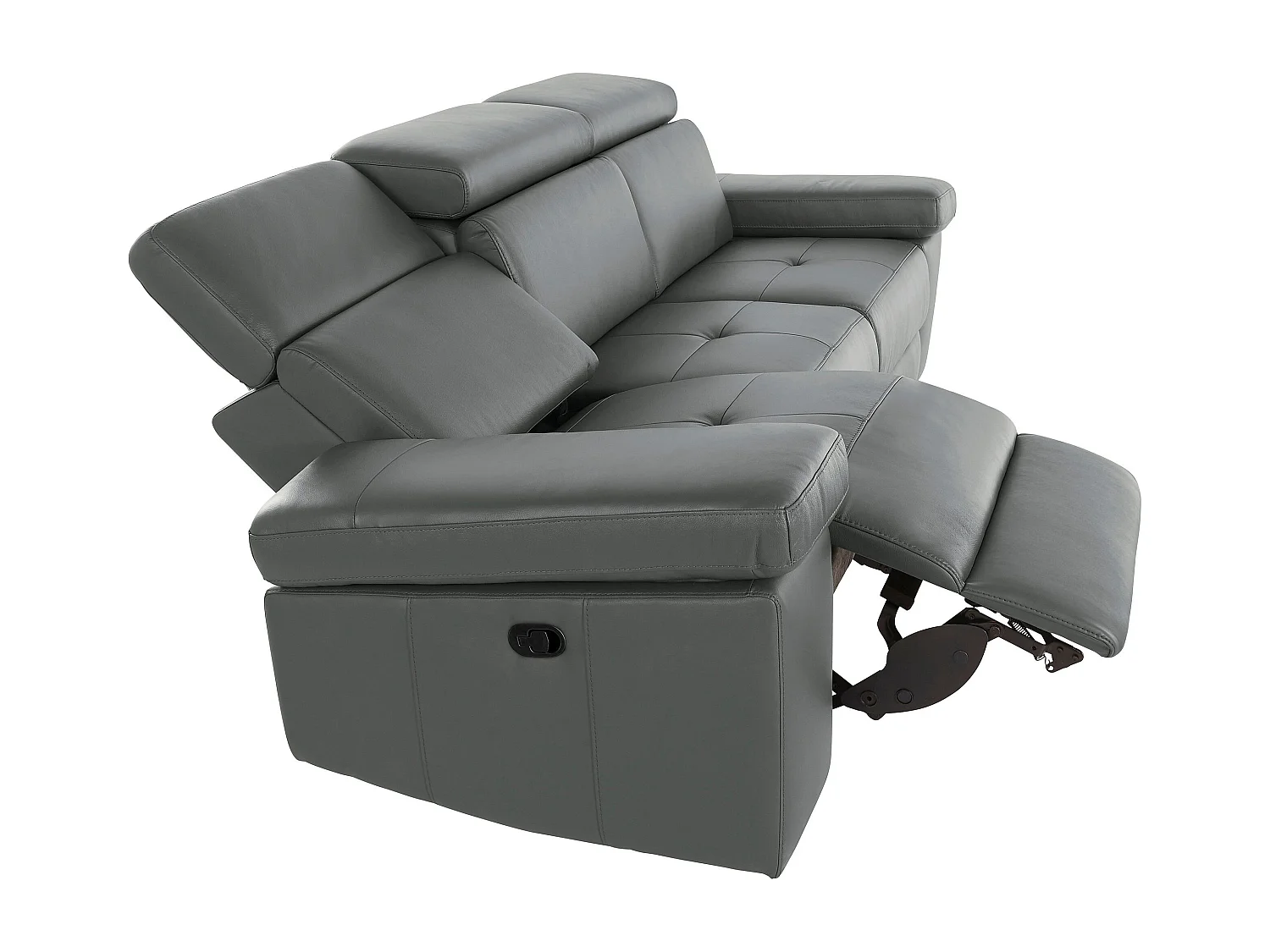 Rayland | Fauteuil relax 3 places manuel en cuir et PU gris