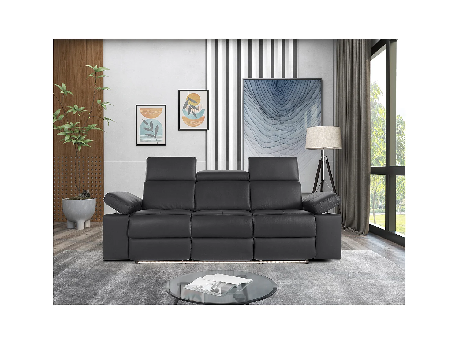 Rayland | Fauteuil inclinable 3 places électrique en PU noir