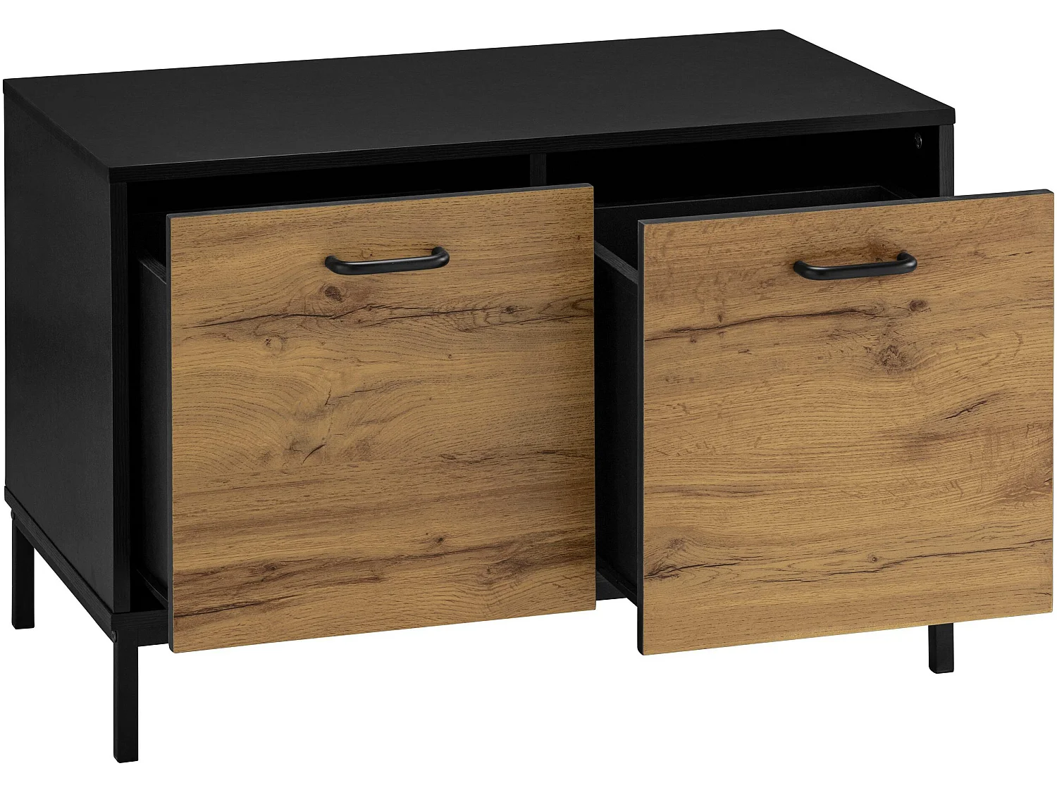 Rocco | Banc avec 2 portes en panneau de particules nature et noir