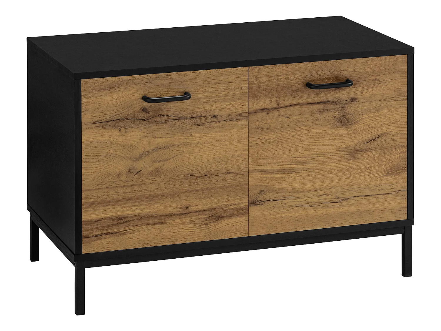 Rocco | Banc avec 2 portes en panneau de particules nature et noir