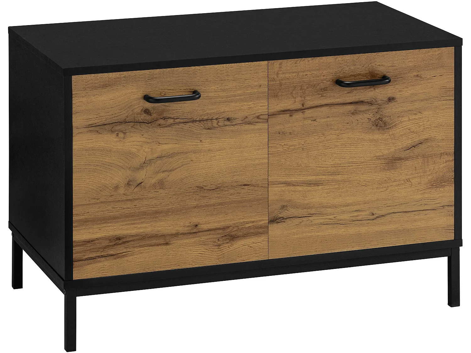 Rocco | Banc avec 2 portes en panneau de particules nature et noir