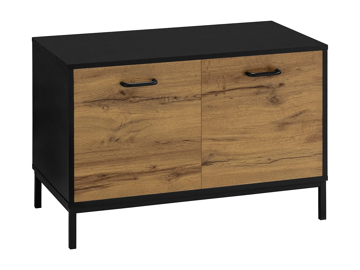 Rocco | Banc avec 2 portes en panneau de particules nature et noir