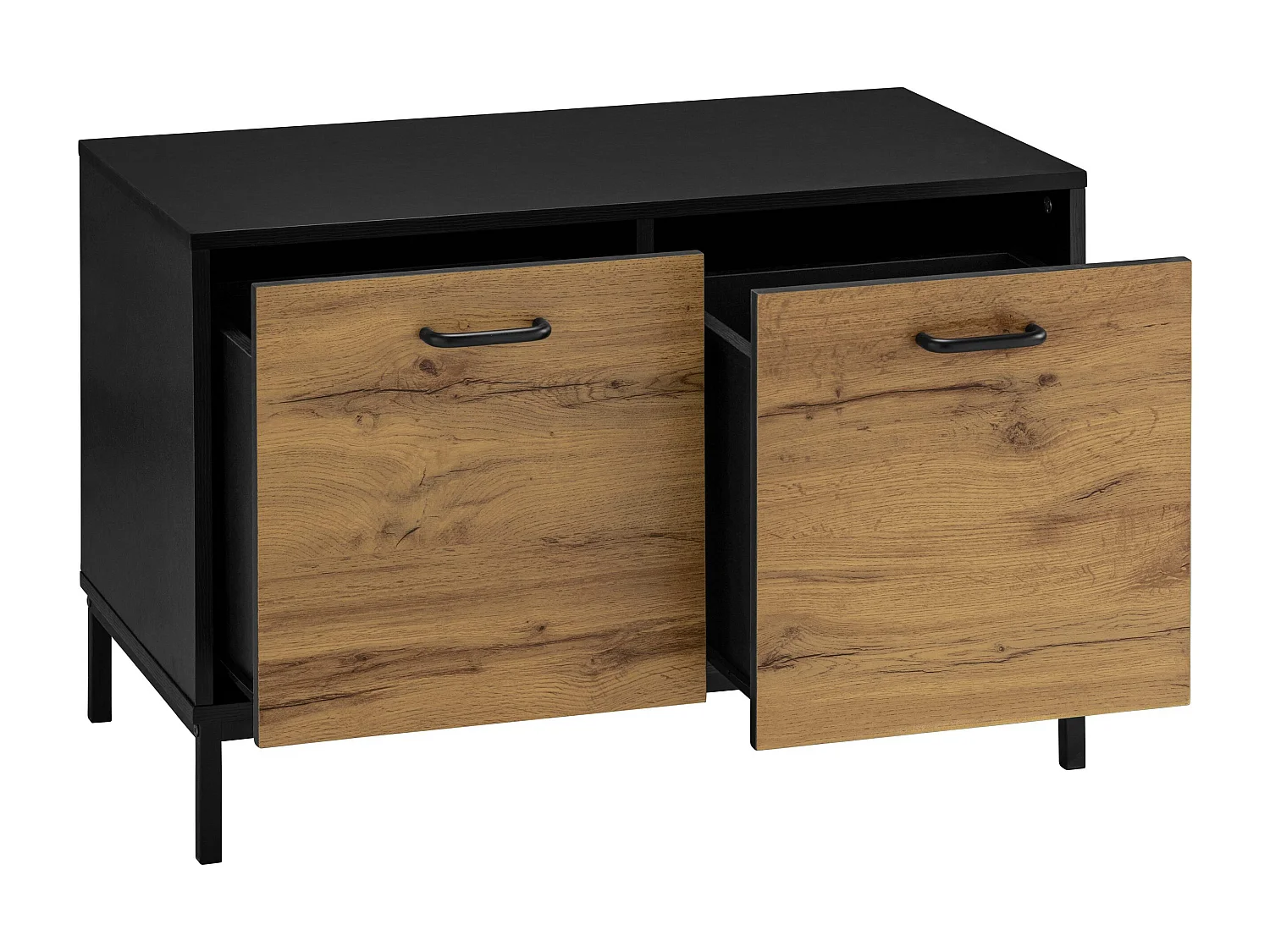 Rocco | Banc avec 2 portes en panneau de particules nature et noir