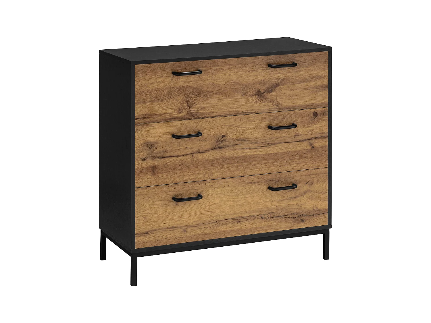 Rocco | Commode à 3 tiroirs en effet bois marron et noir