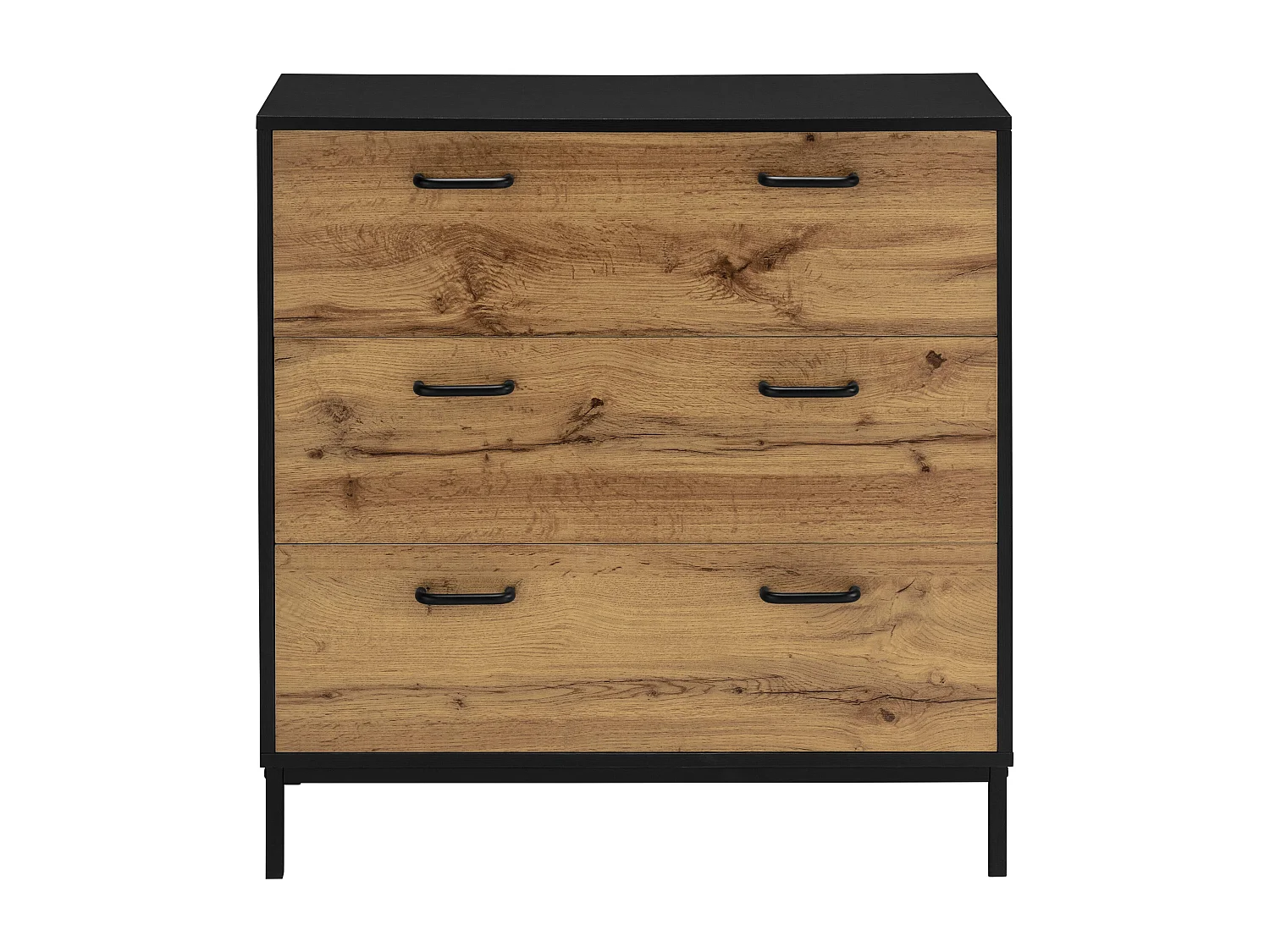 Rocco | Commode à 3 tiroirs en effet bois marron et noir