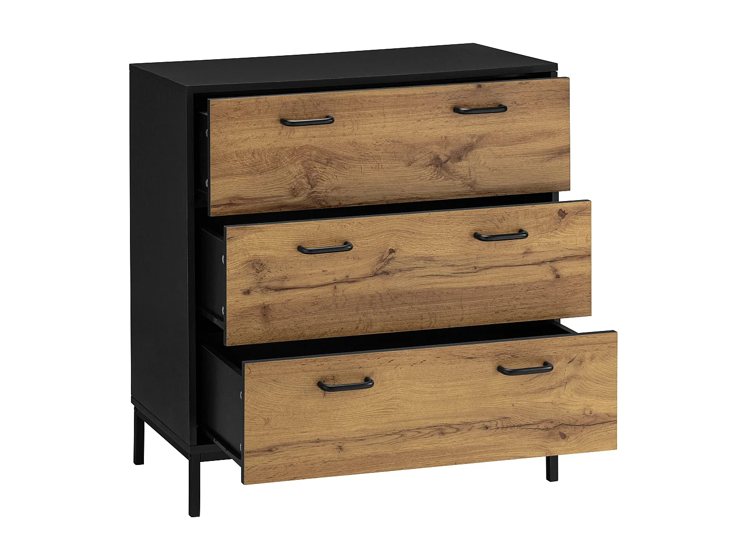 Rocco | Commode à 3 tiroirs en effet bois marron et noir