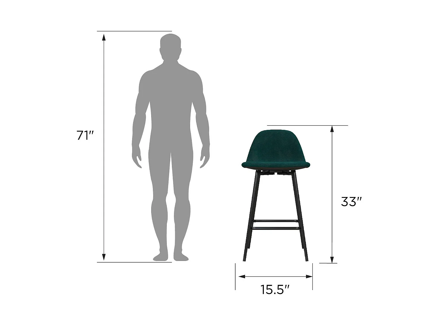 Calvin | Tabouret de comptoir en velours vert