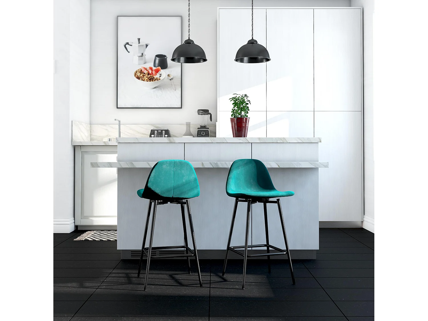 Calvin | Tabouret de comptoir en velours vert