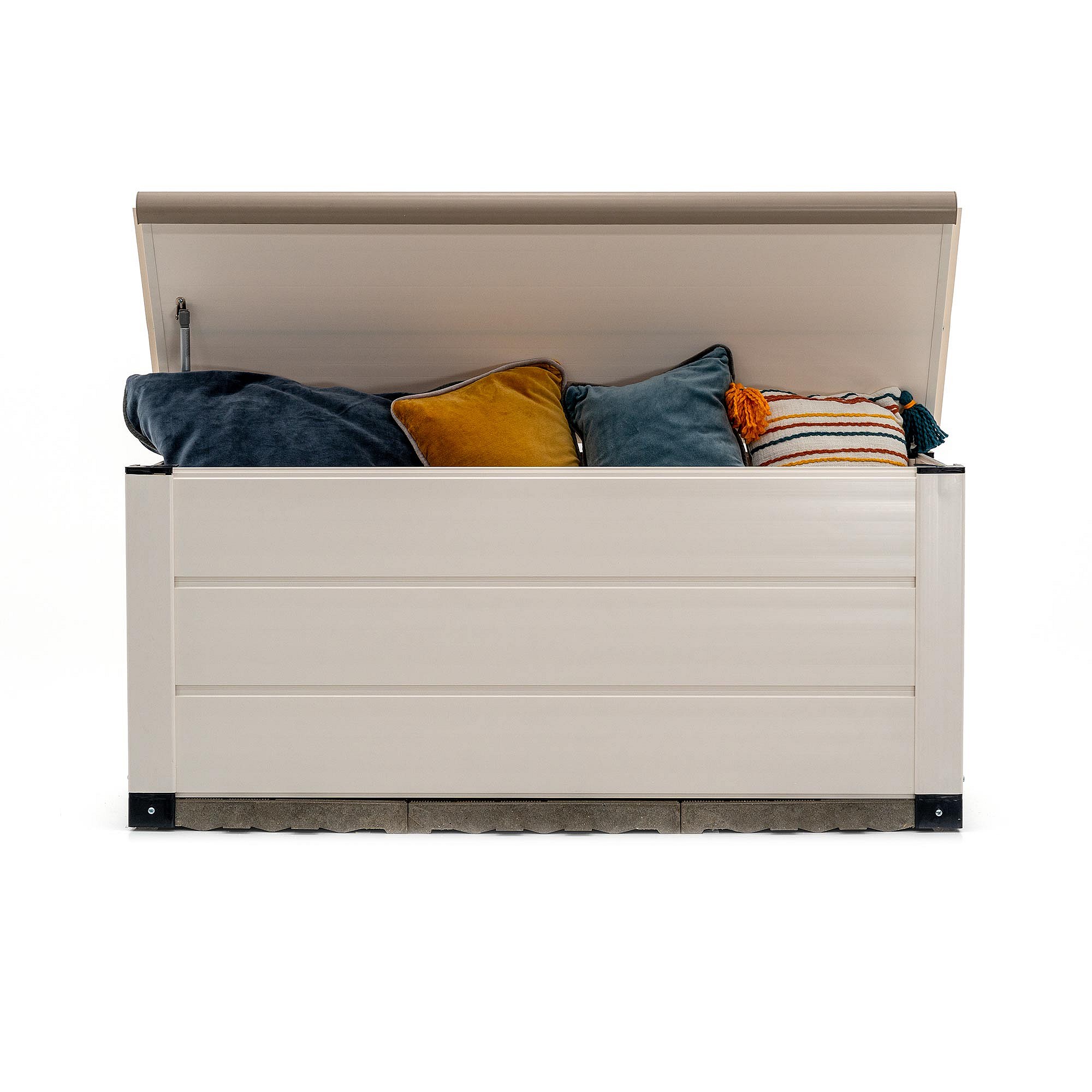 Coffre De Rangement Jardin Casa.pro 380 L Noir Effet Rotin - Banc Avec Coussin, Résistant Aux Intempéries