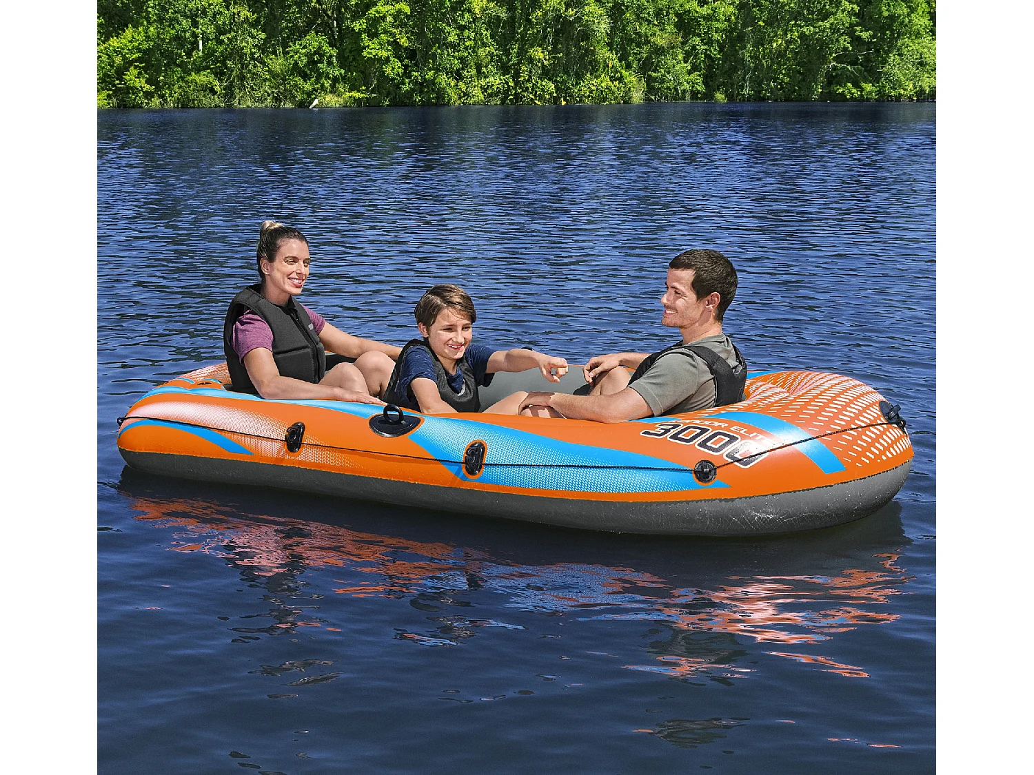 Bateau Gonflable pour 2 Adultes et 1 Enfant Bestway Kondor Elite 3000 Raft 246x122x45 cm avec Poignées et Sol Gonflable