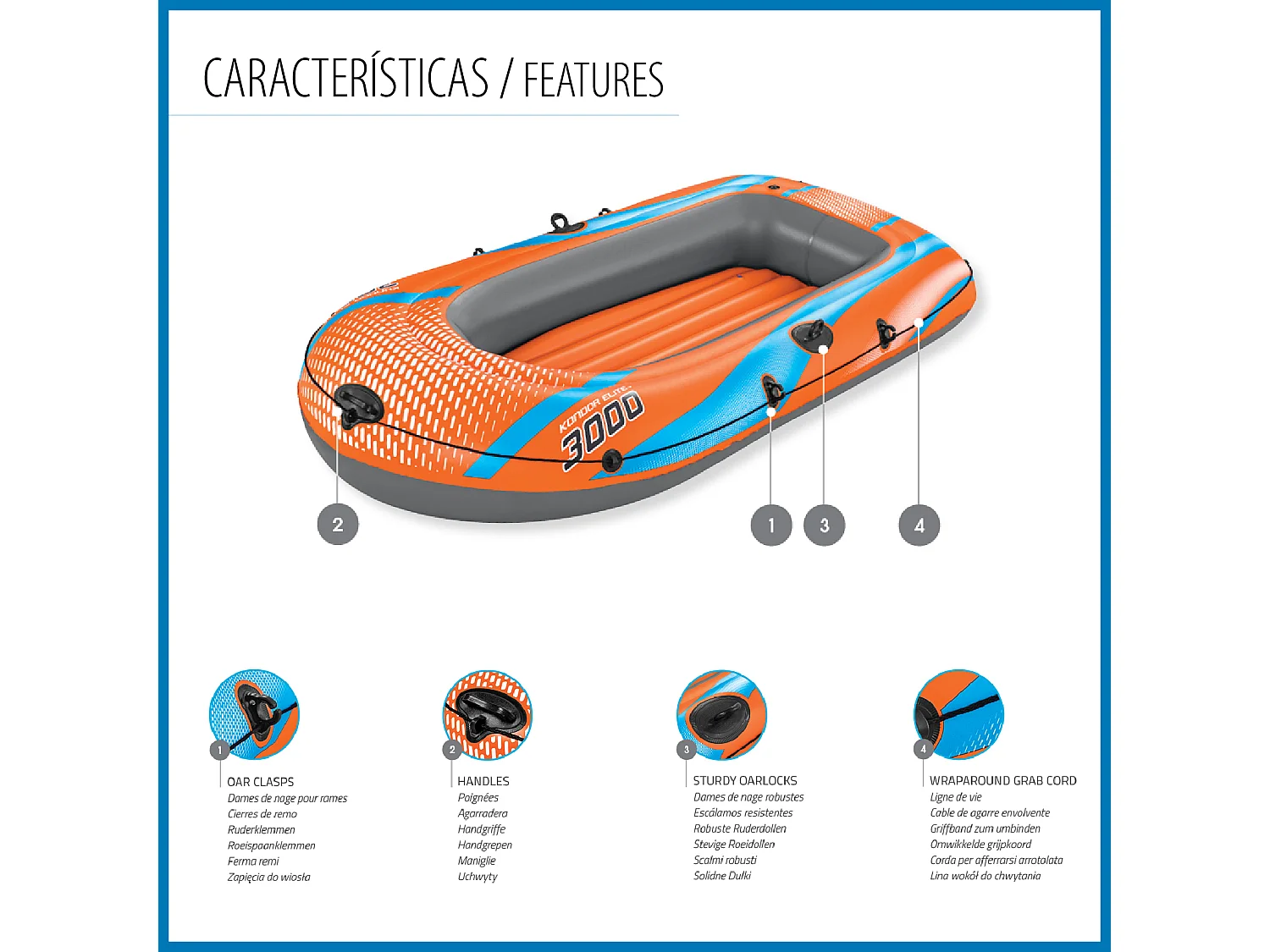 Bateau Gonflable pour 2 Adultes et 1 Enfant Bestway Kondor Elite 3000 Raft 246x122x45 cm avec Poignées et Sol Gonflable