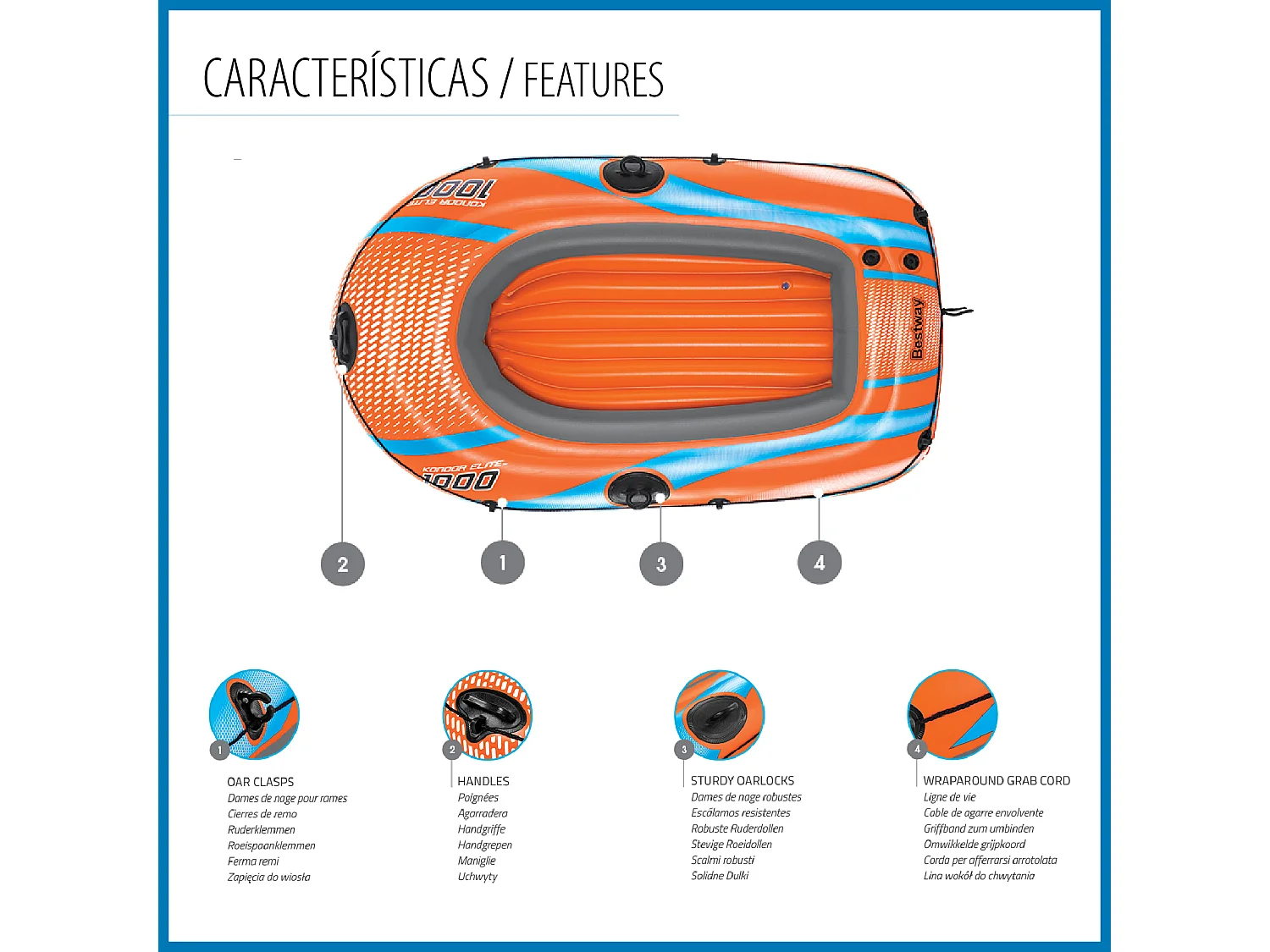 Bateau Gonflable Individuel Bestway Kondor Elite 1000 Raft 162x96x20 cm avec Poignées et Sol Gonflable