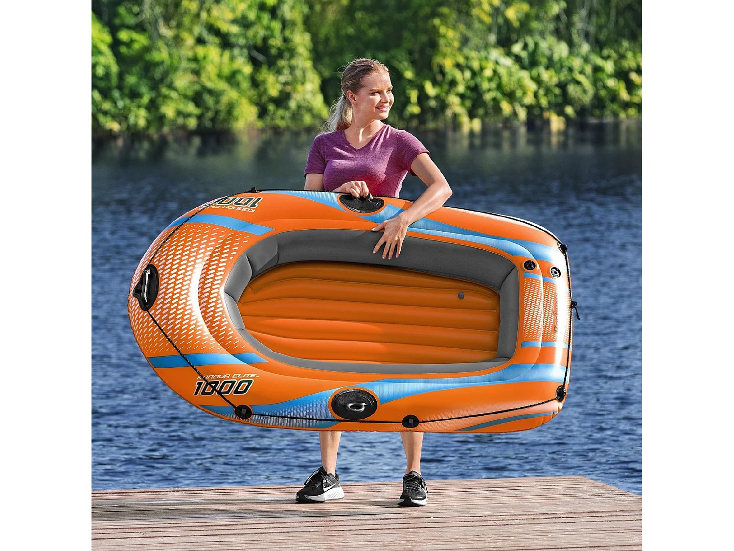Bateau Gonflable Individuel Bestway Kondor Elite 1000 Raft 162x96x20 cm avec Poignées et Sol Gonflable