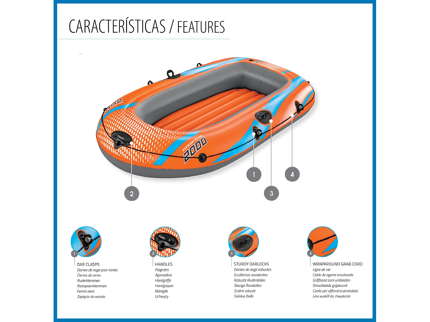 Barca Hinchable para 1 Adulto y 1 Niño Bestway Kondor Elite 2000 Raft 196x106x31 cm con Asas y Suelo Hinchable