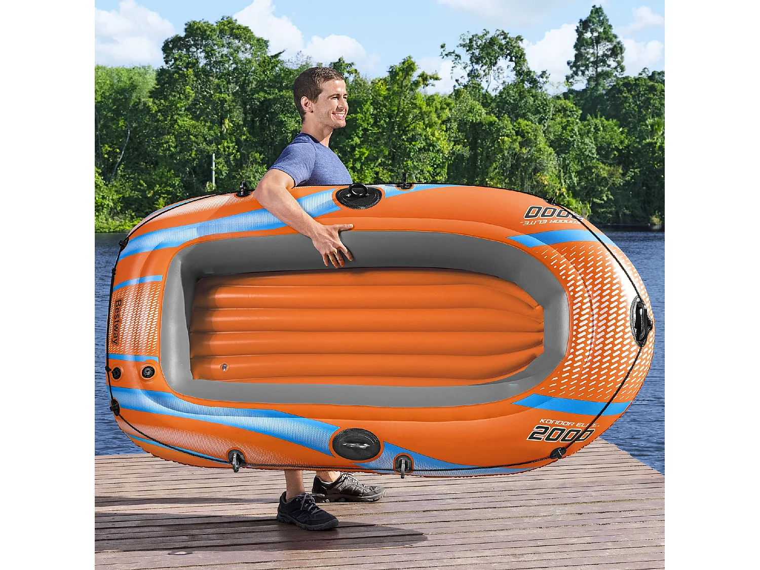 Bateau Gonflable pour 1 Adulte et 1 Enfant Bestway Kondor Elite 2000 Raft 196x106x31 cm avec Poignées et Sol Gonflable