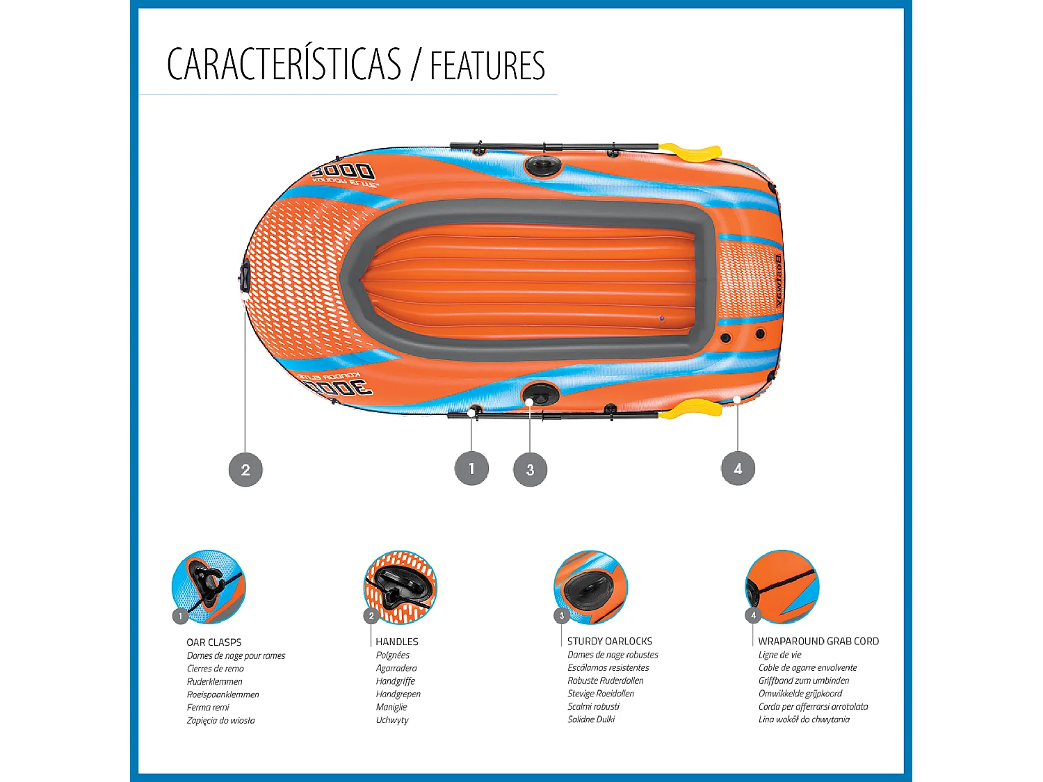 Barca Hinchable para 2 Adultos y 1 Niño Bestway Kondor Elite 3000 Raft 246x122x45 cm con 2 Remos y Bomba de Pie Incluida