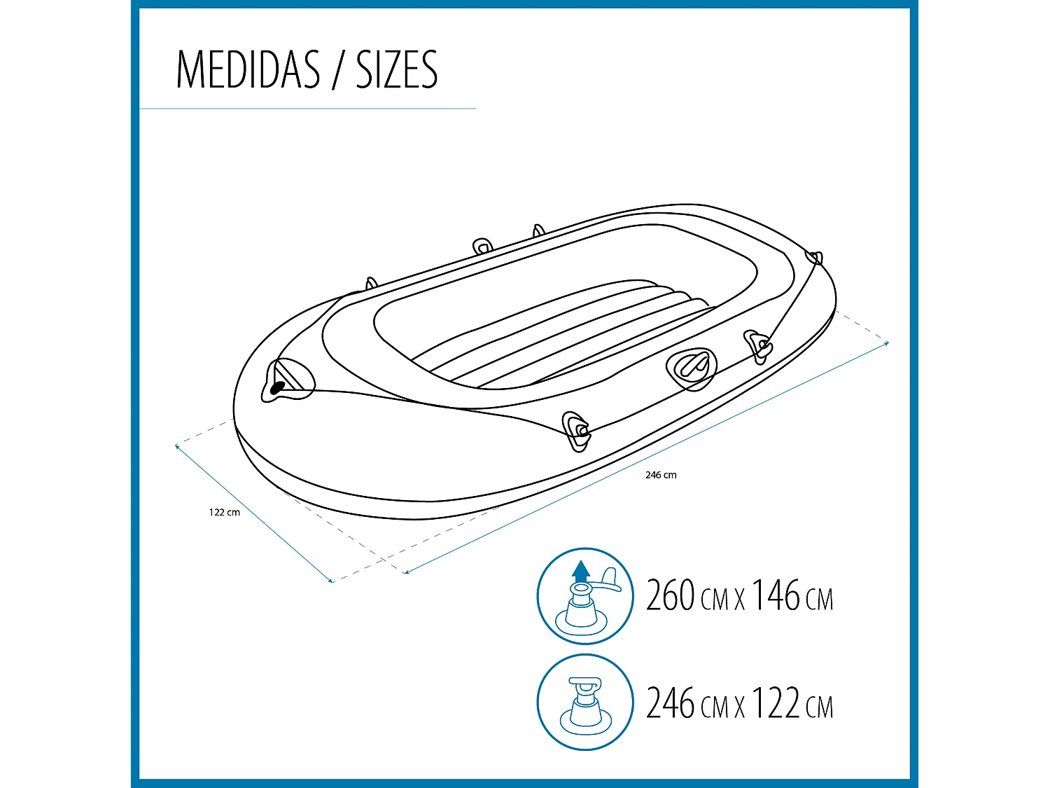 Barca Hinchable para 2 Adultos y 1 Niño Bestway Kondor Elite 3000 Raft 246x122x45 cm con 2 Remos y Bomba de Pie Incluida