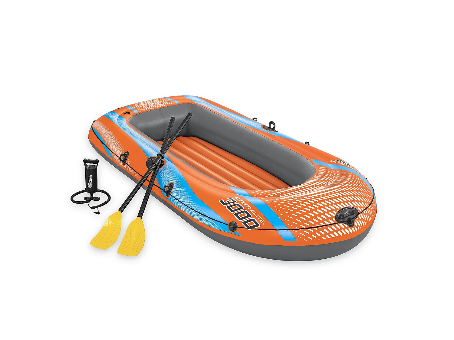 Bateau Gonflable pour 2 Adultes et 1 Enfant Bestway Kondor Elite 3000 Raft 246x122x45 cm avec 2 Rames et Gonfleur à Pied Inclus
