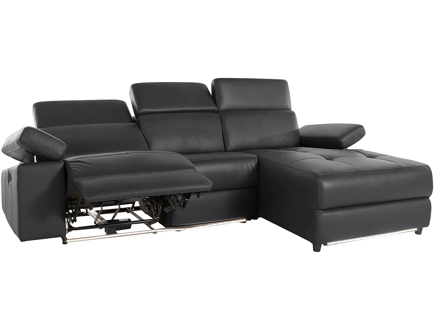 Canapé d'angle droit relax 3 places en simili noir RAYLAND