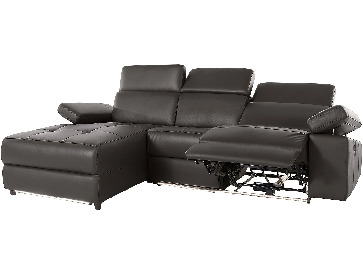 Canapé d'angle droit relax 3 places en simili marron RAYLAND