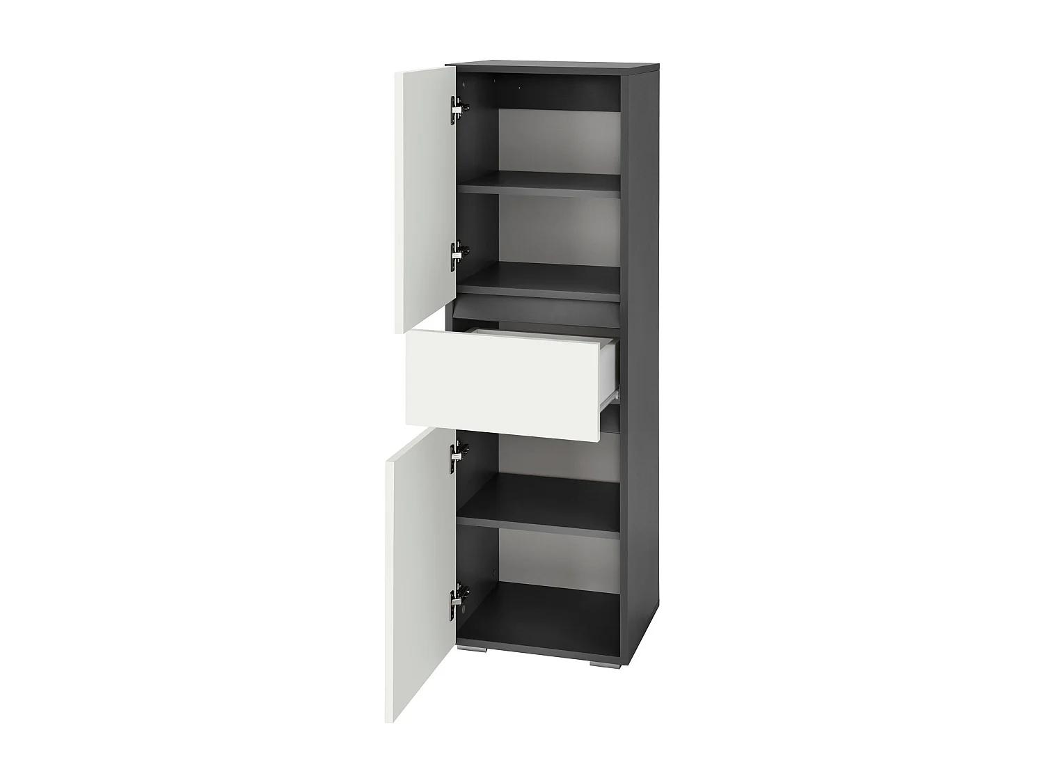 Wisla |Armoire midi avec 1 tiroir et 2 portes en effet bois blanc / anthracite