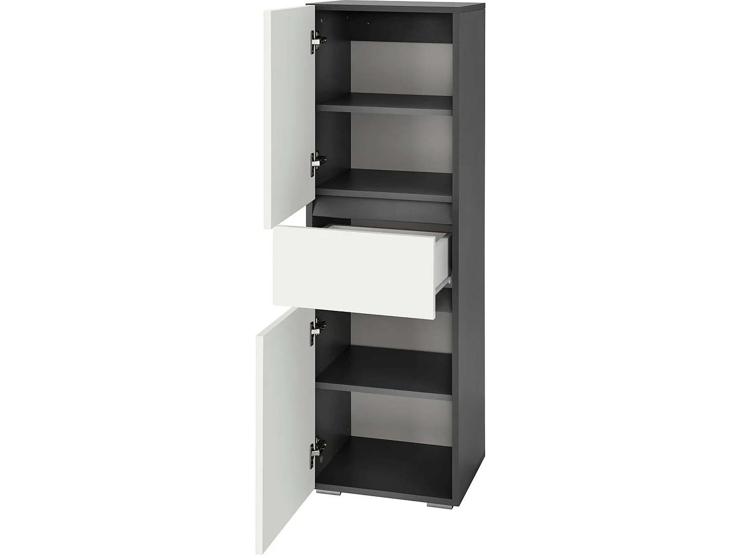 Wisla |Armoire midi avec 1 tiroir et 2 portes en effet bois blanc / anthracite