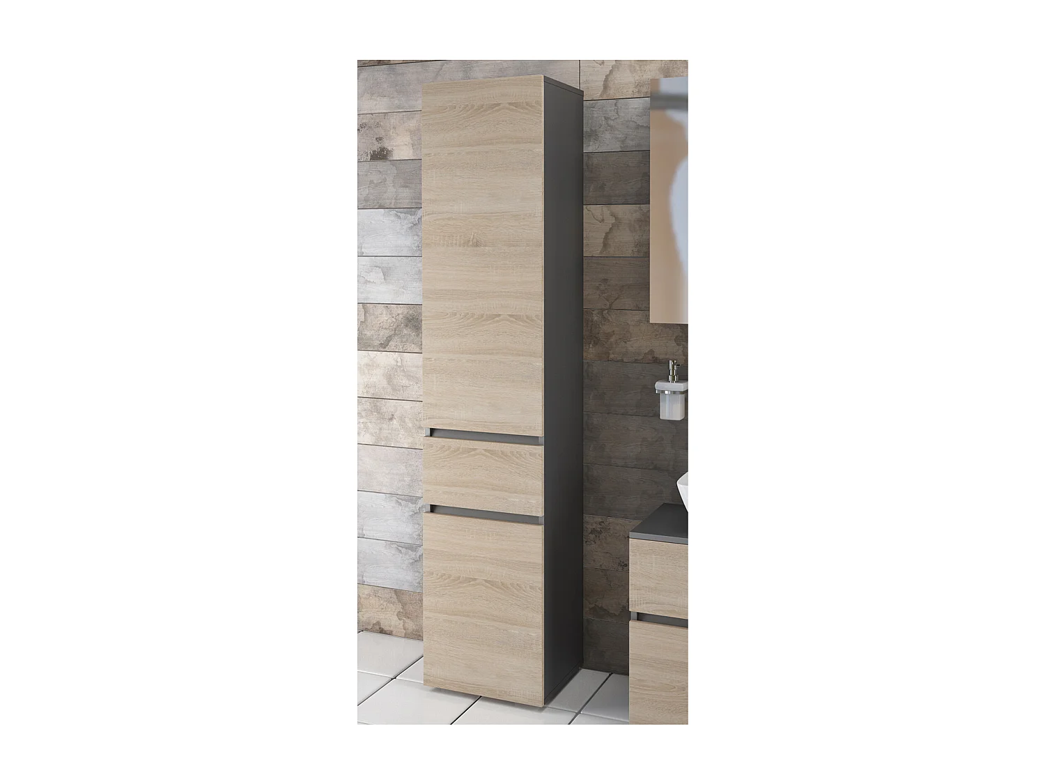 Wisla |Armoire haute avec 1 tiroir et 2 portes en effet chêne / anthracite