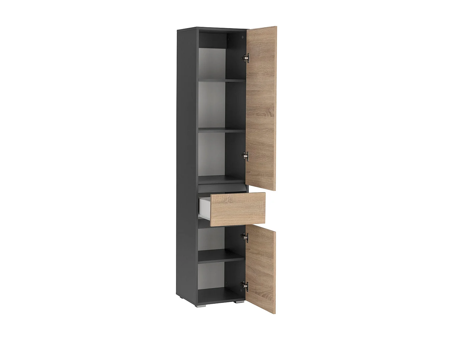 Wisla |Armoire haute avec 1 tiroir et 2 portes en effet chêne / anthracite
