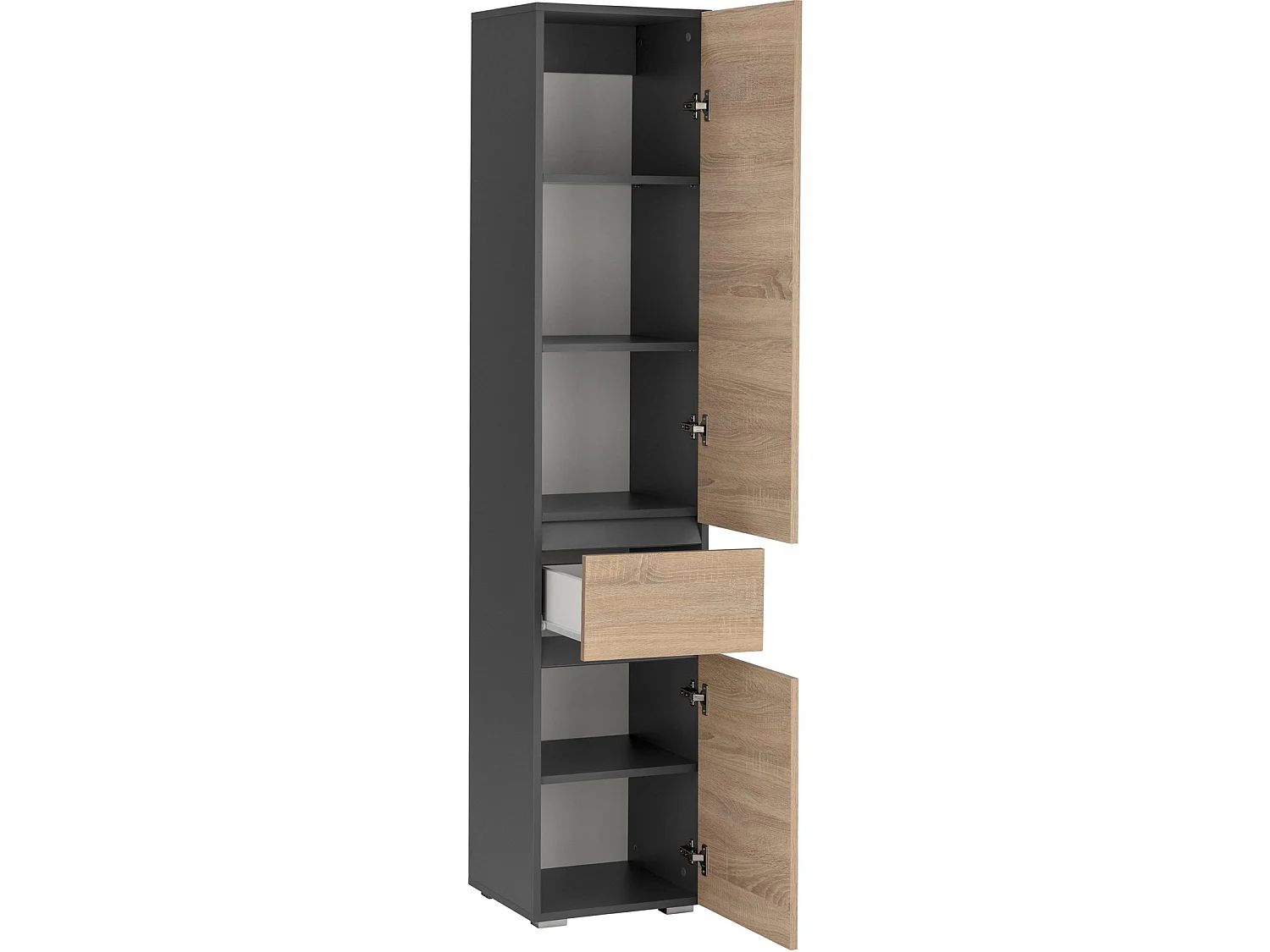 Wisla |Armoire haute avec 1 tiroir et 2 portes en effet chêne / anthracite