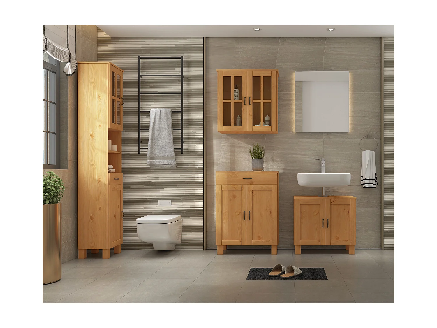 Alby | Meuble colonne de salle de bain avec 2 portes en pin