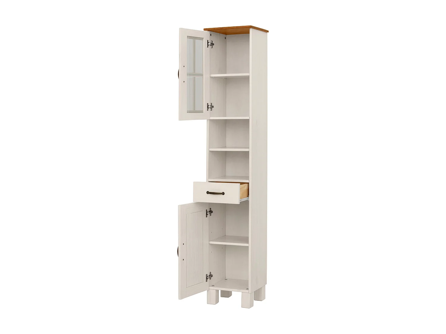 Alby | Meuble colonne de salle de bain avec 2 portes en pin blanc