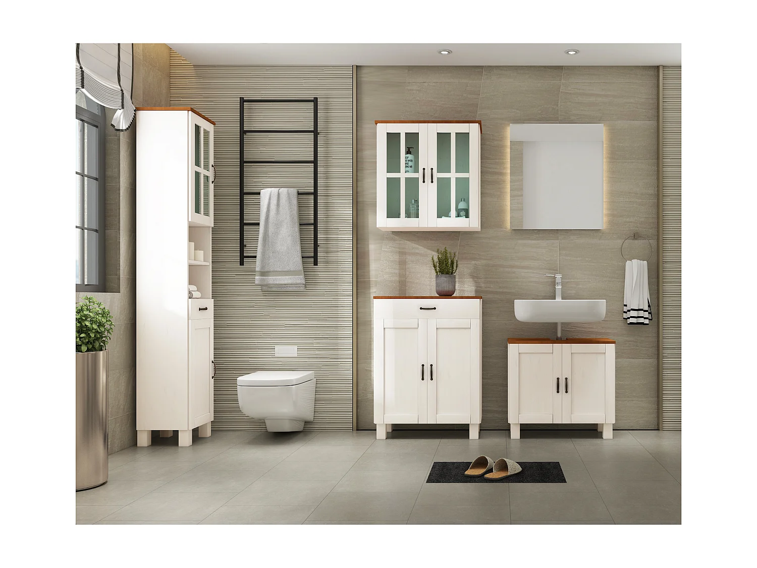 Alby | Meuble colonne de salle de bain avec 2 portes en pin blanc