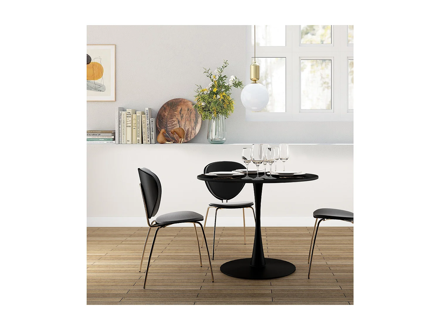 Yazoo|Table à manger en effet bois noir 4 personnes D100