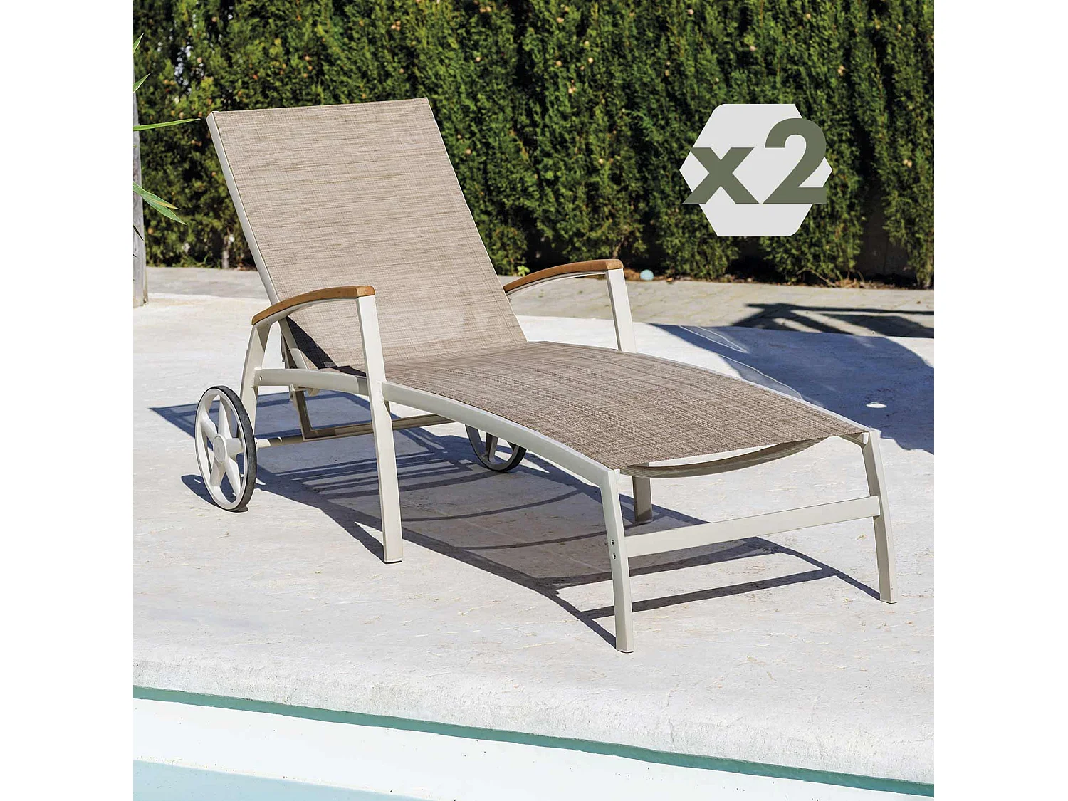 Conjunto de 2 Tumbonas de Jardín Multiposicion Chillvert Imperia 180,40x77,60x102,90 cm Aluminio y Madera Color Beige